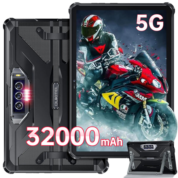 OUKITEL RT7 5G Rugged Tablet Android 13 24GB+256GB - Waterproof Tablet 32000mAh Battery 10.1" FHD+Tablets33W Fast Charging48MP+32MP+20MP Night Vision Camera 5G Dual SIM+5G WiFi/OTG/GPS/T-Mobile