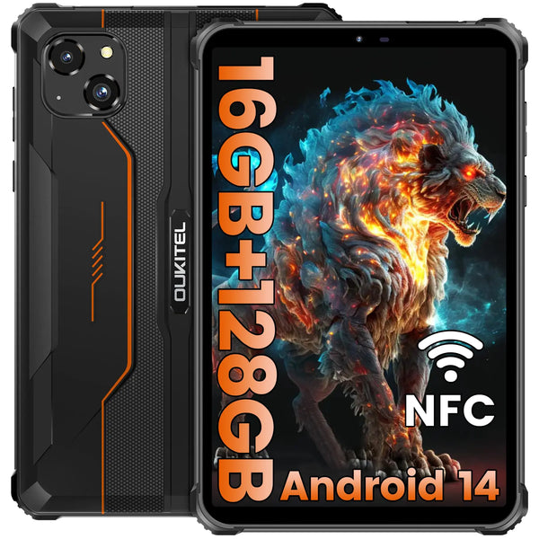 OUKITEL RT3 Pro Rugged Tablet- 8 Inch Tablets 16GB+128GB/TF 1TB 5150mAh Battery Android 14 Tablet 16MP Camera IP68/IP69K Waterproof Tablet Octa-Core 4G Dual SIM/5G WiFi/Face ID/GPS/NFC T-Mobile